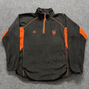 New York Mets Sweatshirt Mens 2XL Black MLB Baseball Fleece Quarter Zip Majestic